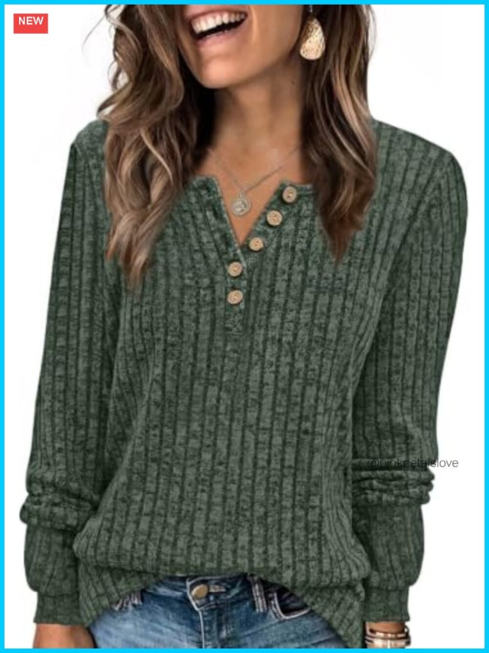 XIEERDUO Women's Sweater Button Front Crewneck Tunic Top